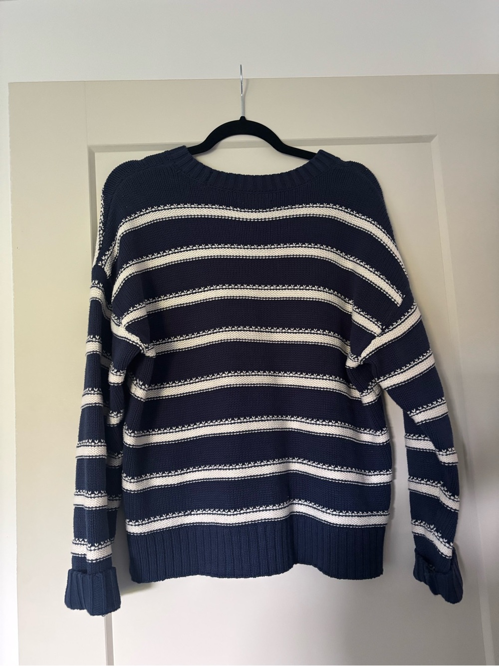 American Eagle Outfitters Navy and White Striped Knit Sweater